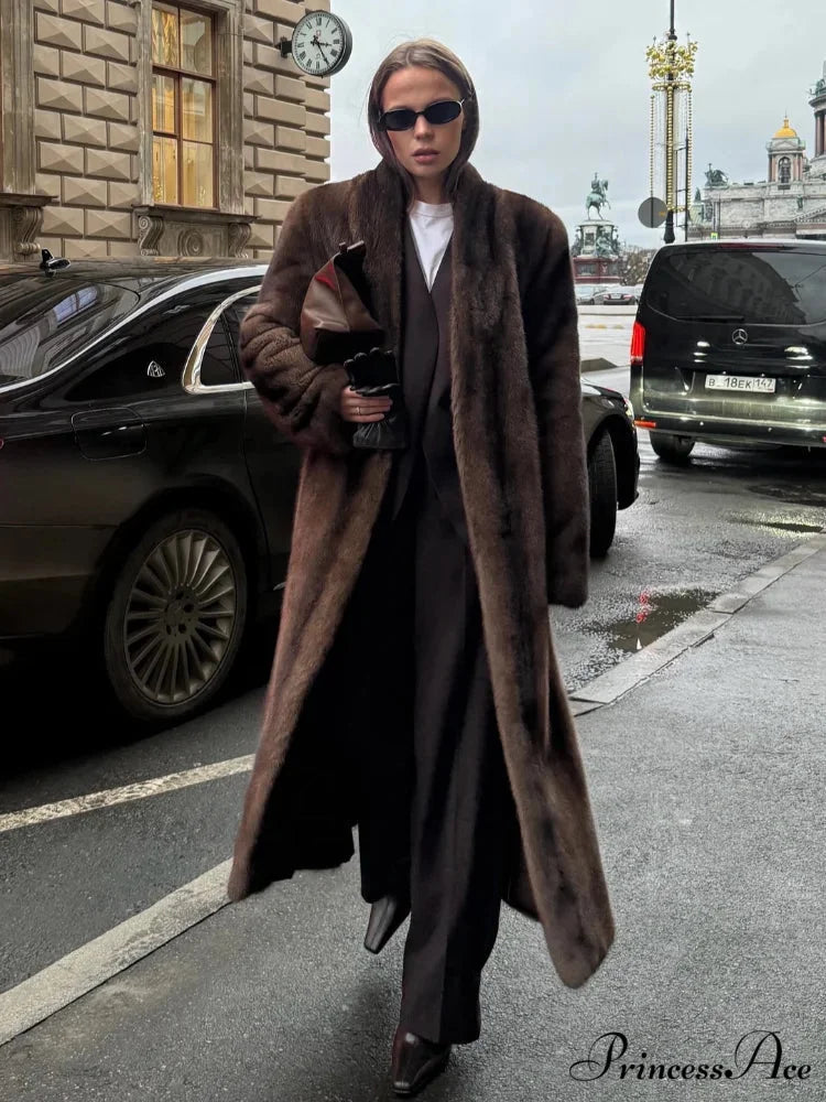 Brown Extended Sleeve Soft Furry Jacket coats-241228