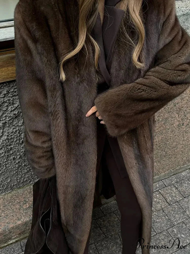 Brown Extended Sleeve Soft Furry Jacket coats-241228