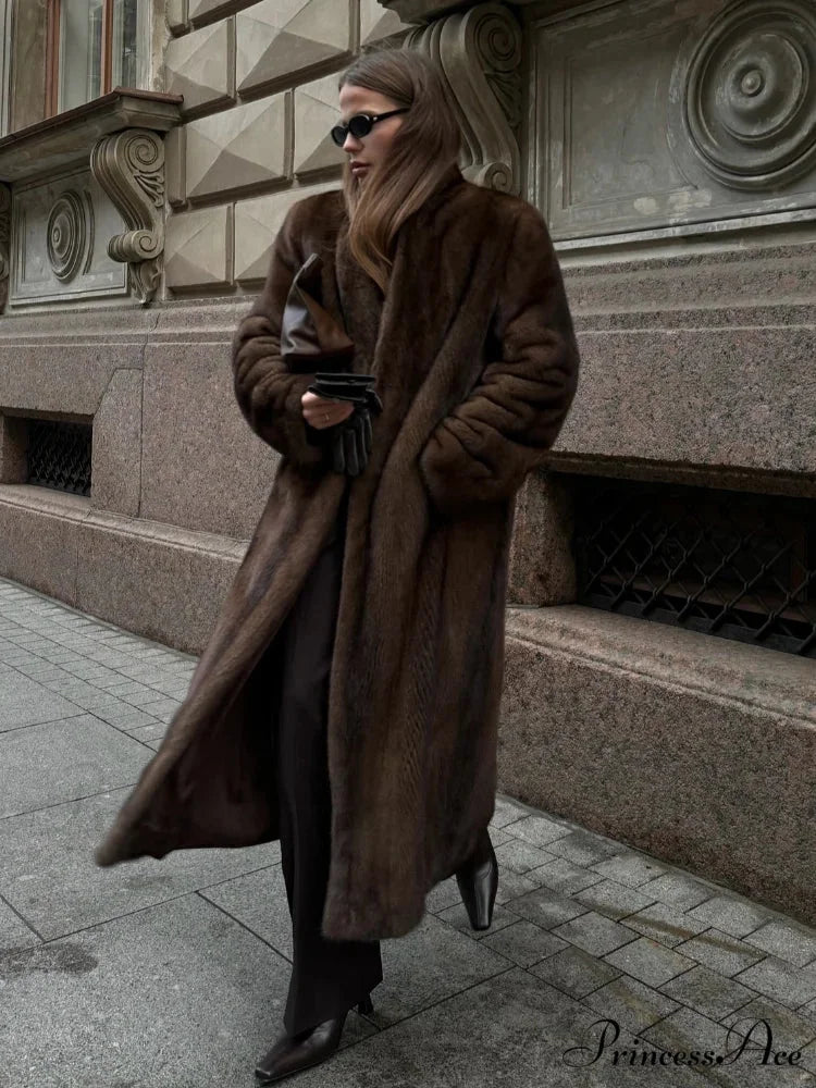 Brown Extended Sleeve Soft Furry Jacket coats-241228