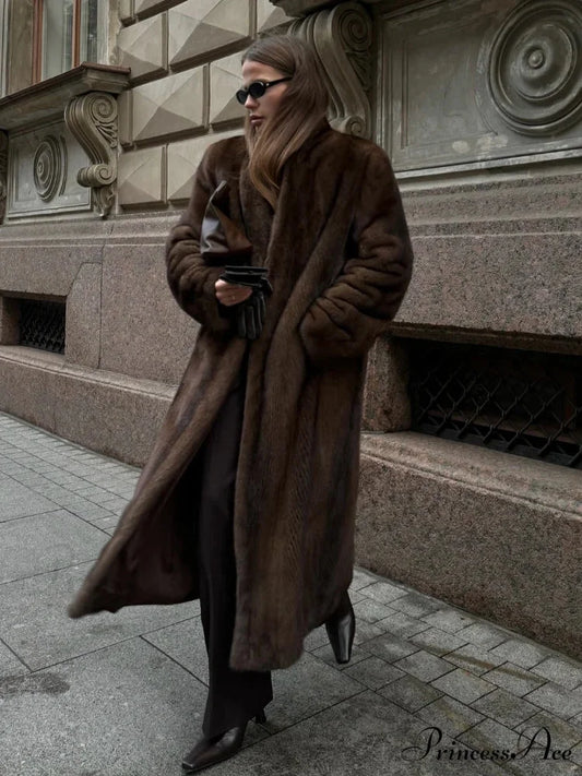 Brown Extended Sleeve Soft Furry Jacket coats-241228