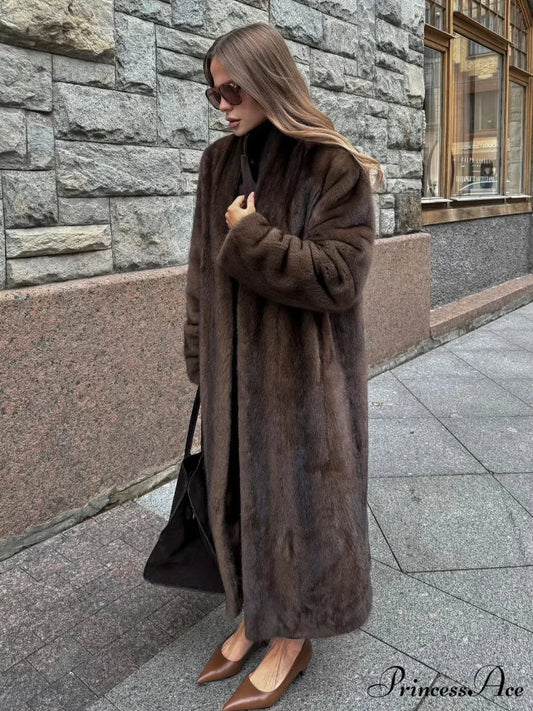 Brown Extended Sleeve Soft Furry Jacket Brown / S coats-241228
