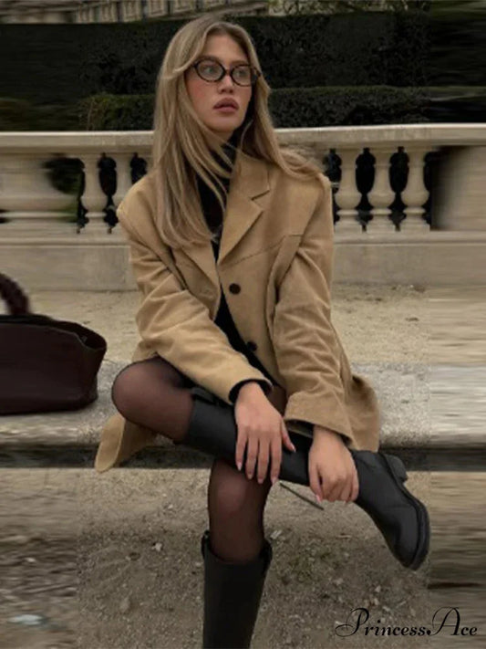 Brown Extended Sleeve Suit Jacket coats-241228