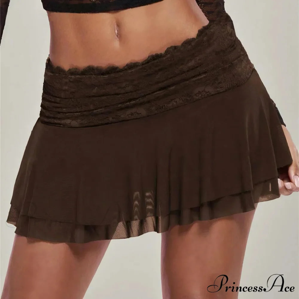 Brown Folded Ballet Frill Skirt skirts-250223