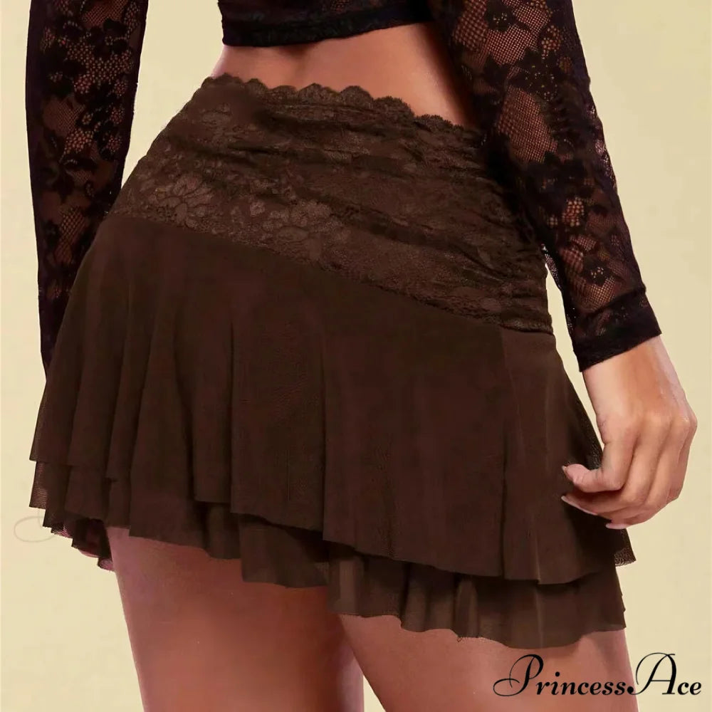 Brown Folded Ballet Frill Skirt skirts-250223