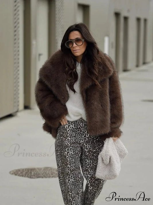 Brown Gentle Fluffy Woolen Jacket Brown / S coats-241228