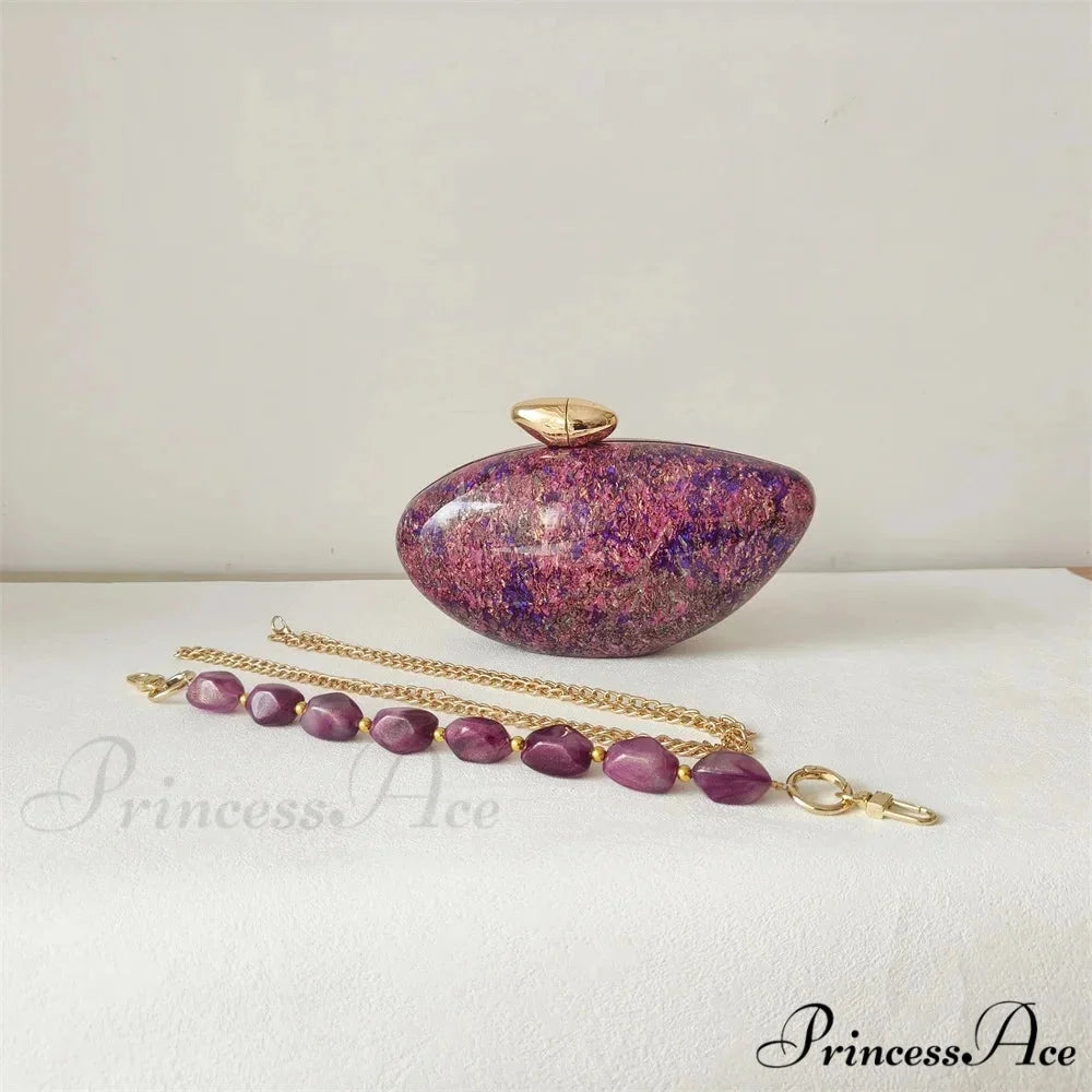 Brown Marble Acrylic Box Evening Clutch Bag beaded handle3 clutchbag-250126