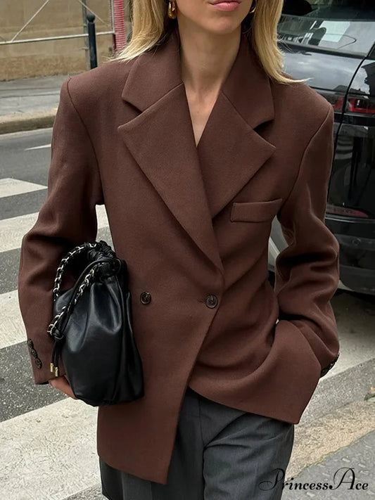 Brown Pocket Blazer Short Coat Modified Output: Tan Pocket Jacket Brief Overcoat coats-241228