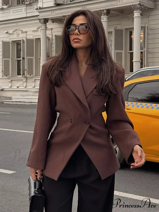 Brown Pocket Blazer Short Coat Modified Output: Tan Pocket Jacket Brief Overcoat reddish brown / S coats-241228