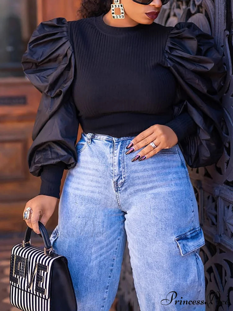 Brown Pointelle Knit Trendy Long Sleeve Mini Dress Black / S