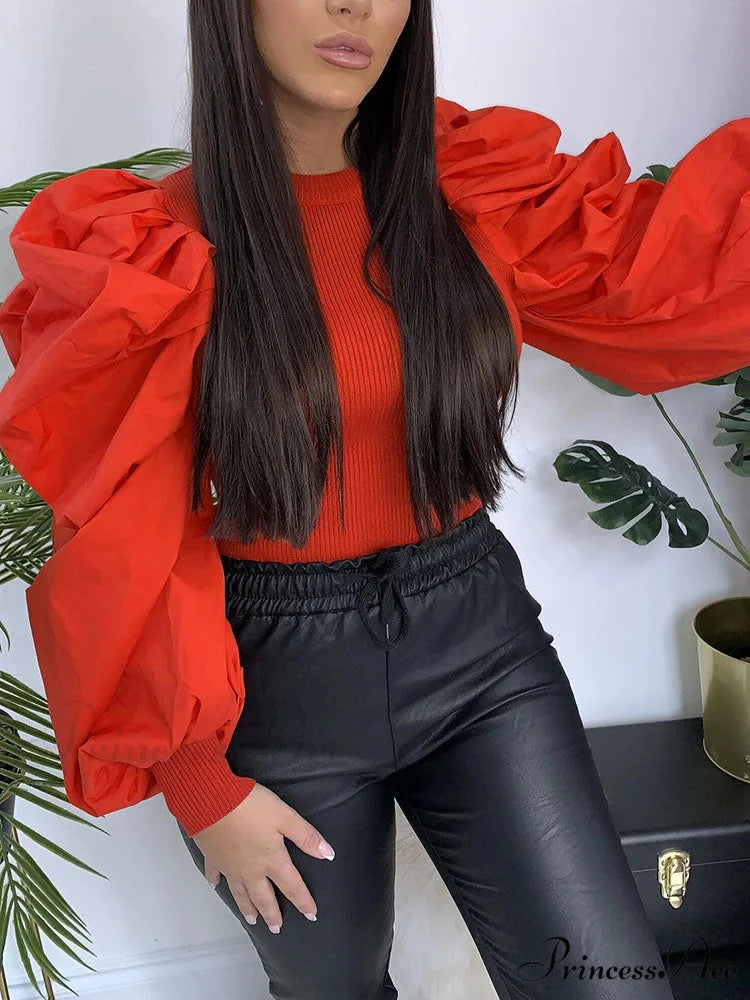 Brown Pointelle Knit Trendy Long Sleeve Mini Dress Orange Red / S