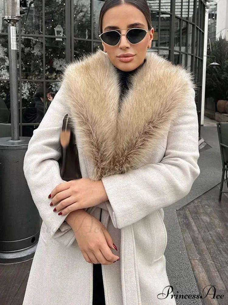 Brown Soft Faux Fur Informal Overcoat White / S overcoats-241228