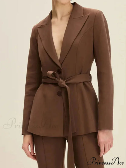 Brown Sophisticated Single Buttoned Suit Jacket coats-241228