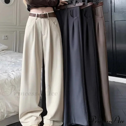 Brown Suit Baggy Office Trousers Beige / S pants-241228