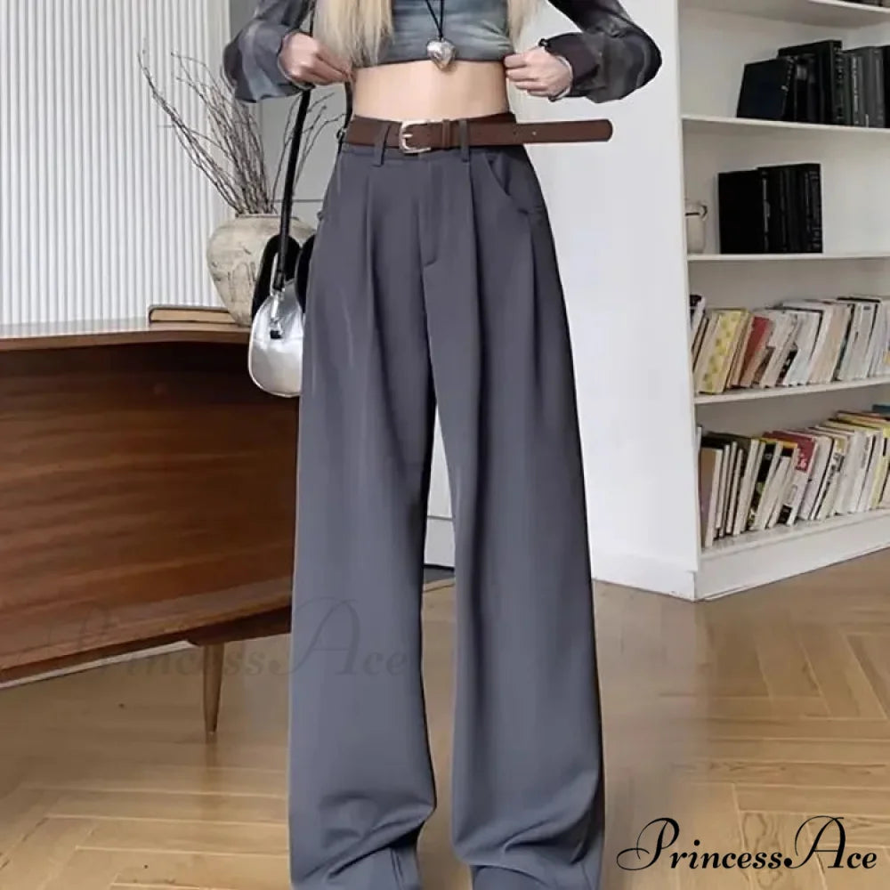 Brown Suit Baggy Office Trousers Gray / S pants-241228