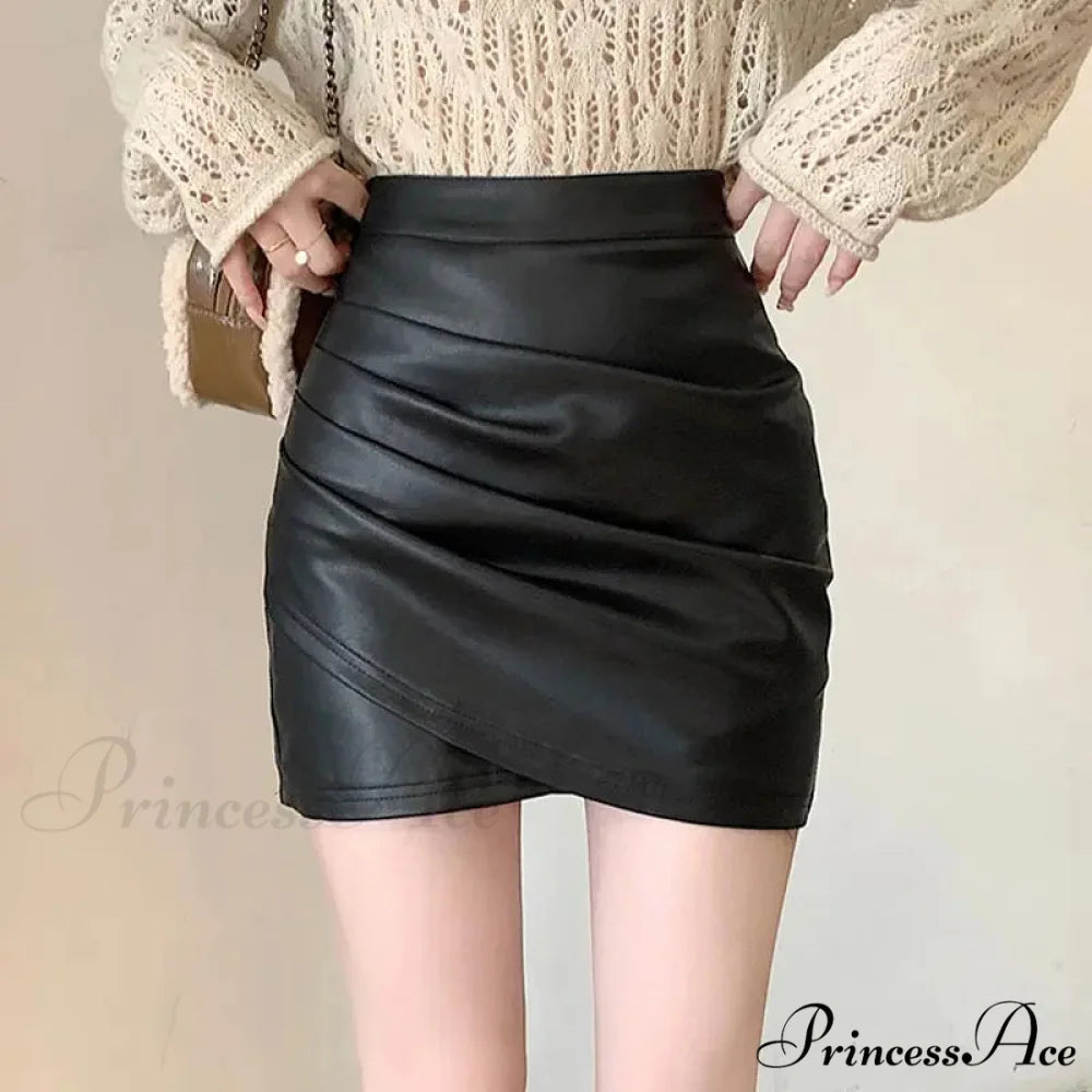 Brown Synthetic Leather Narrow Fit Skirt skirts-250223