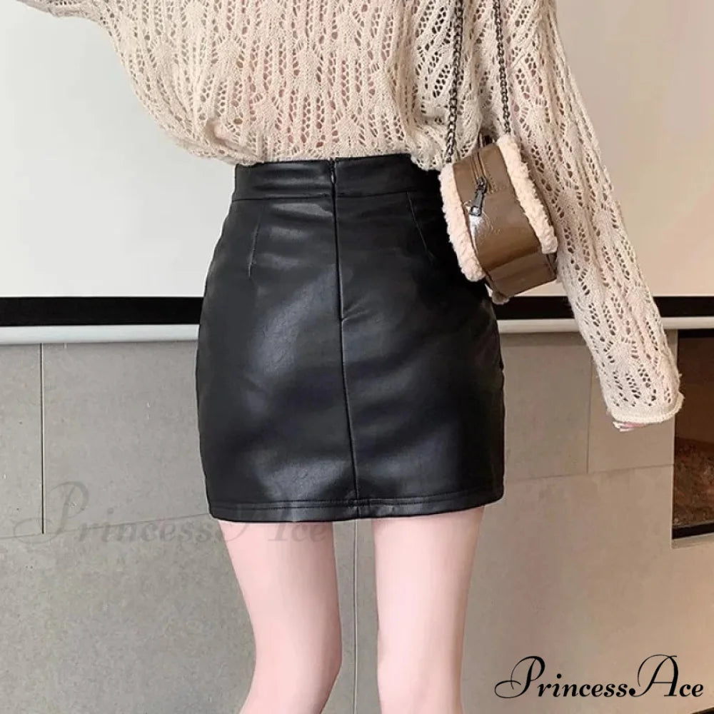 Brown Synthetic Leather Narrow Fit Skirt skirts-250223