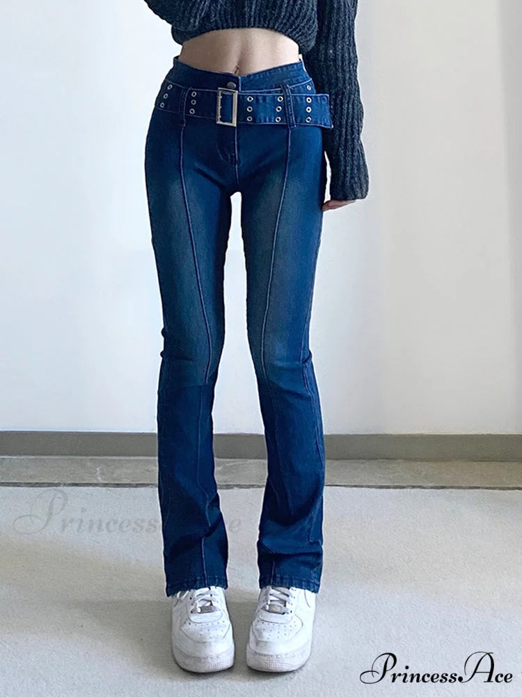 Brown Vintage Flared Hight Waist Jeans Blue / S