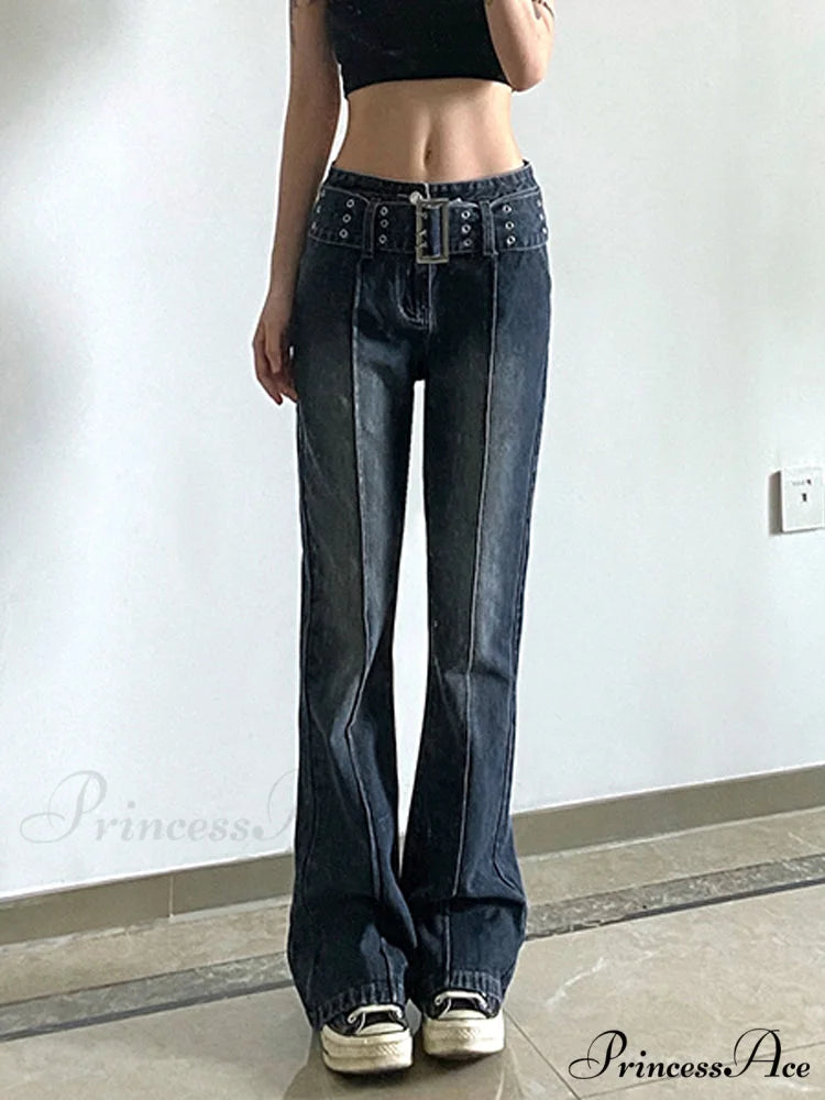 Brown Vintage Flared Hight Waist Jeans Gray / S