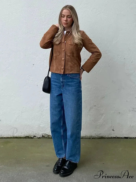 Brown Woolen Extended Sleeve Brief Jacket Brown / S coats-241228