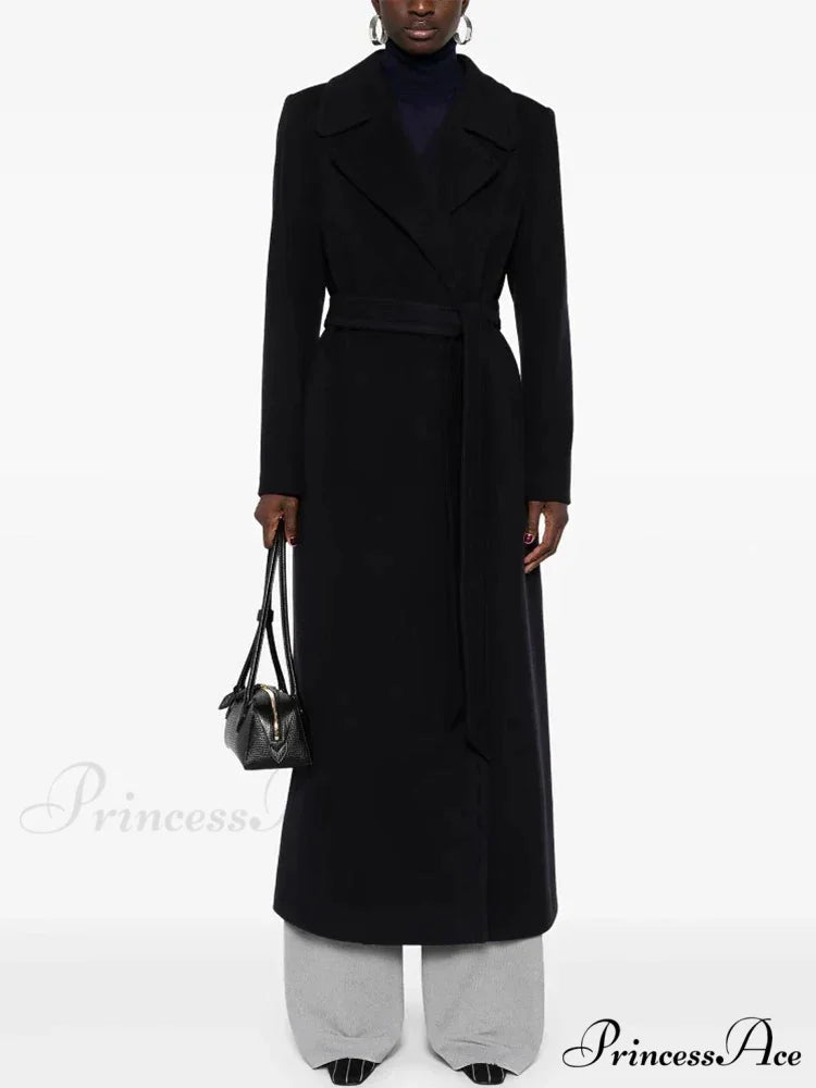 Brown Woolen Lapel Slim Overcoat Modified Output: Brown Wool Lapel Narrow Overcoat Black / S overcoats-241228