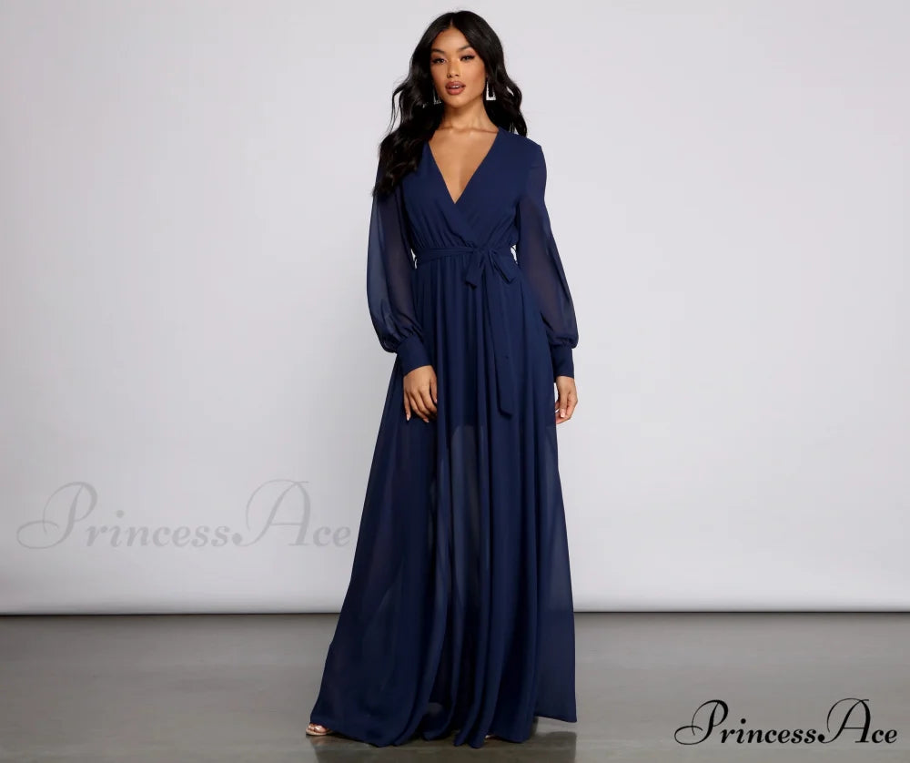 Bryn Chiffon Stylish A-Line Formal Dress NAVY / S