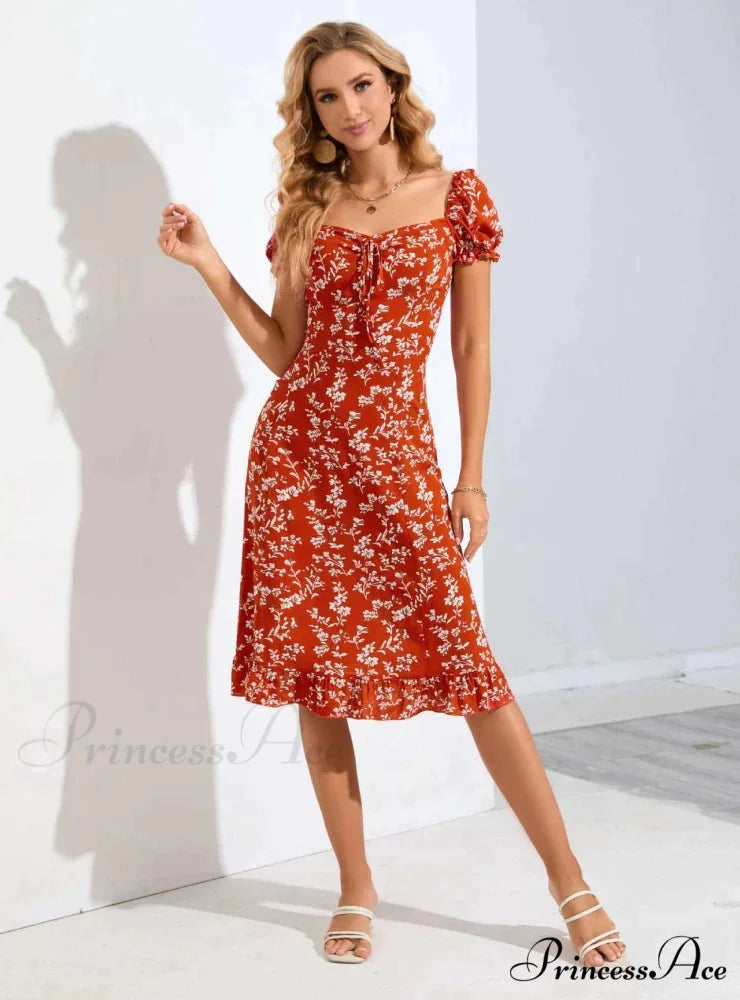 Bubble Flowered Arm Bohemian Dress
