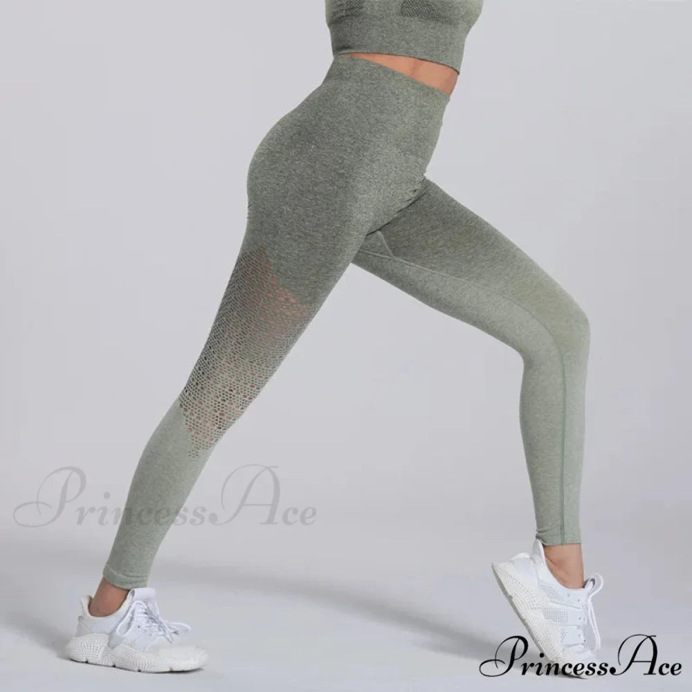 Bubble Push Up Seamless Fitness High Waist Legging Army Green / S