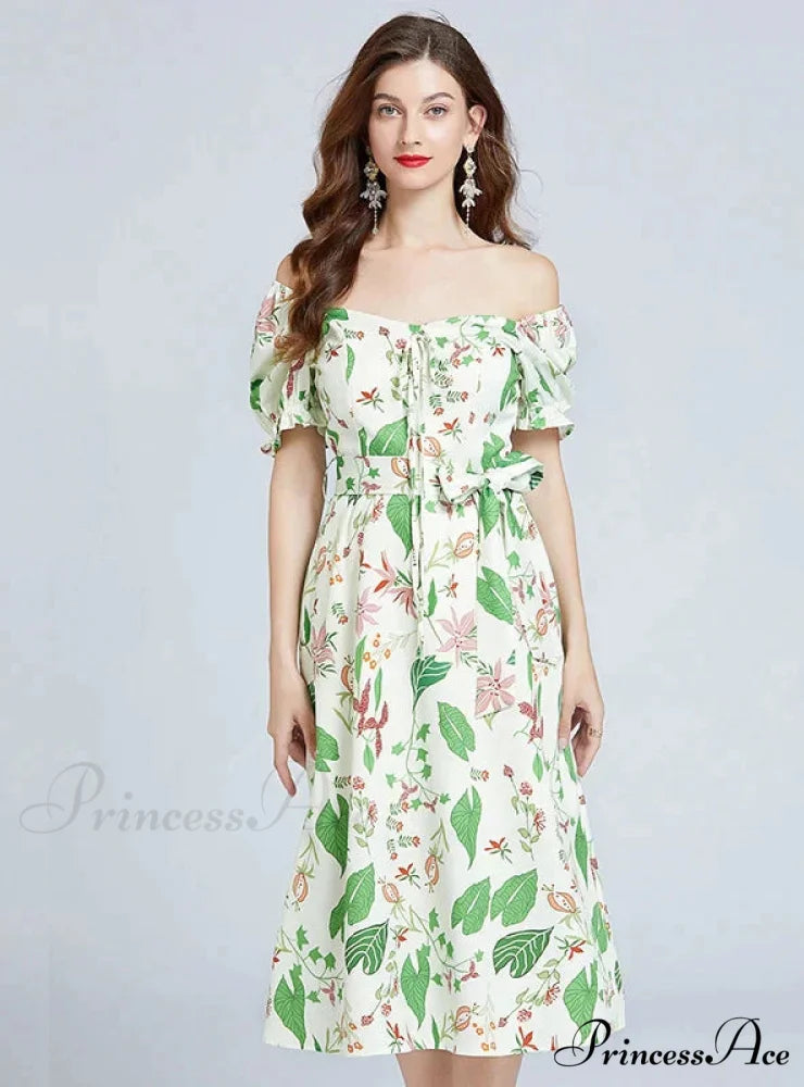 Bubble Slim Green Arm Waist Design Dress