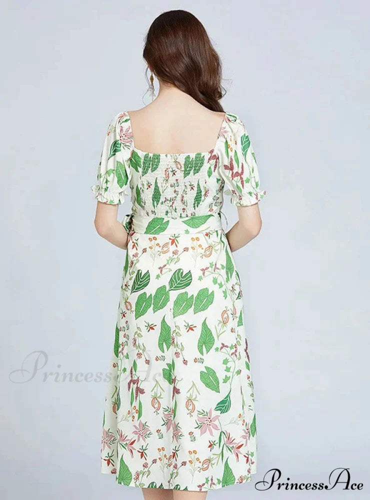 Bubble Slim Green Arm Waist Design Dress