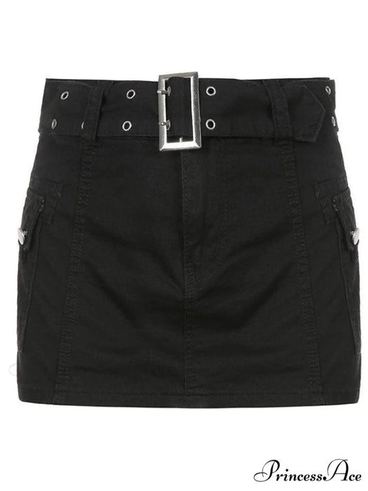 Buckle Belt Denim Trendy Pleated Mini Skirt