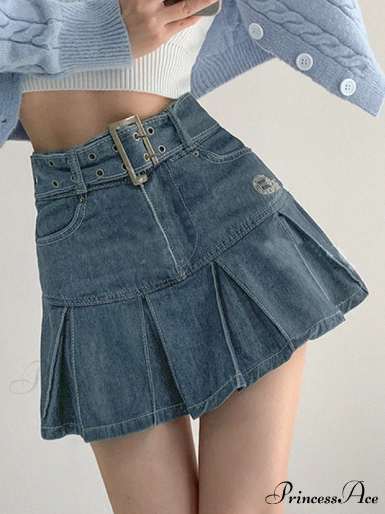 Buckle Belt Low Trendy Waist Denim Mini Skirt