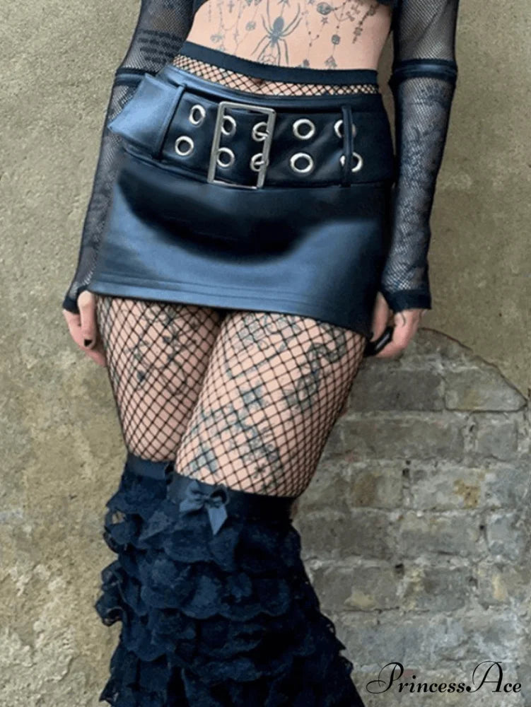 Buckle Belt Pleated Trendy Denim Mini Skirt