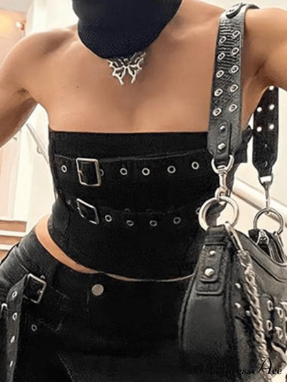 Buckle Belt Strapless Trendy Denim Mini Dress