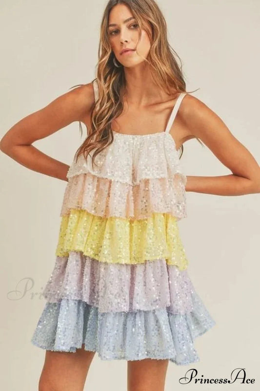 Buddy Love Disco Charming Tiered Sequin Dress S / Multi Color