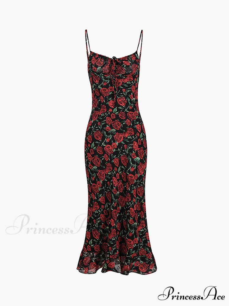 Bulgarian Roses Floral Trendy Cami Long Dress