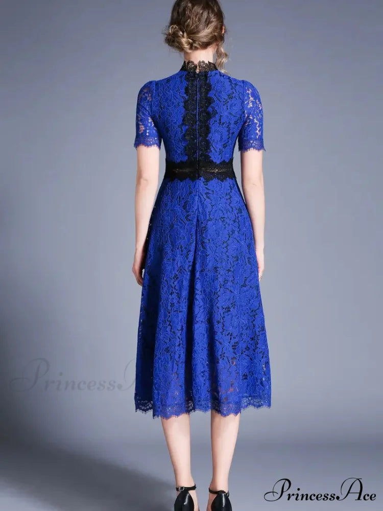 Burgundy Lace Dress with Short Sleeves and Mock Neck XS / Burgundy