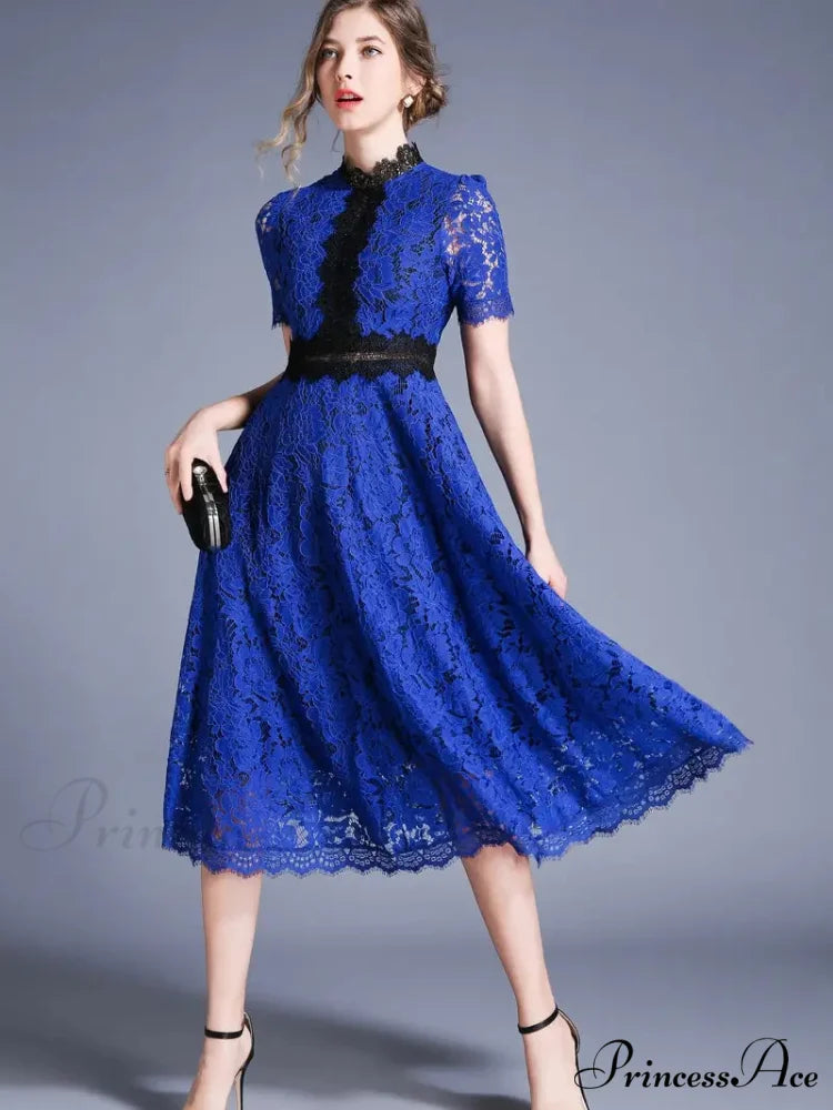Burgundy Lace Dress with Short Sleeves and Mock Neck XS / Champagne