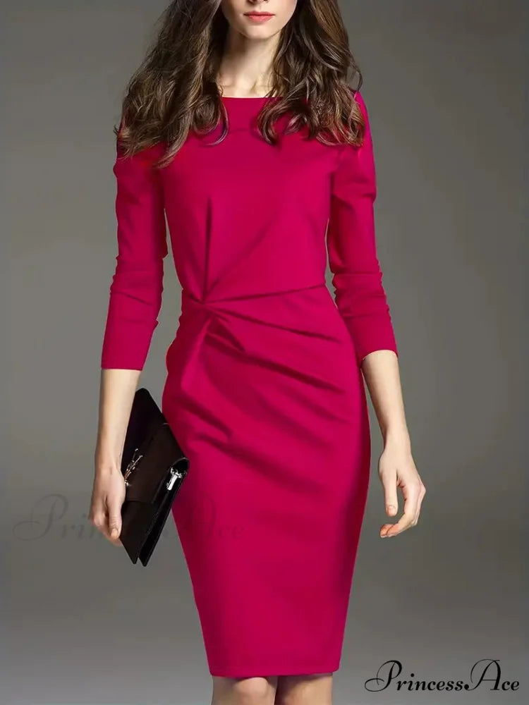 Burgundy Long Sleeve Bodycon Party Dress S / Black