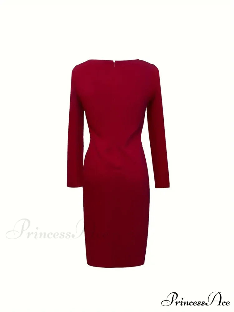 Burgundy Long Sleeve Bodycon Party Dress XS / Burgundy