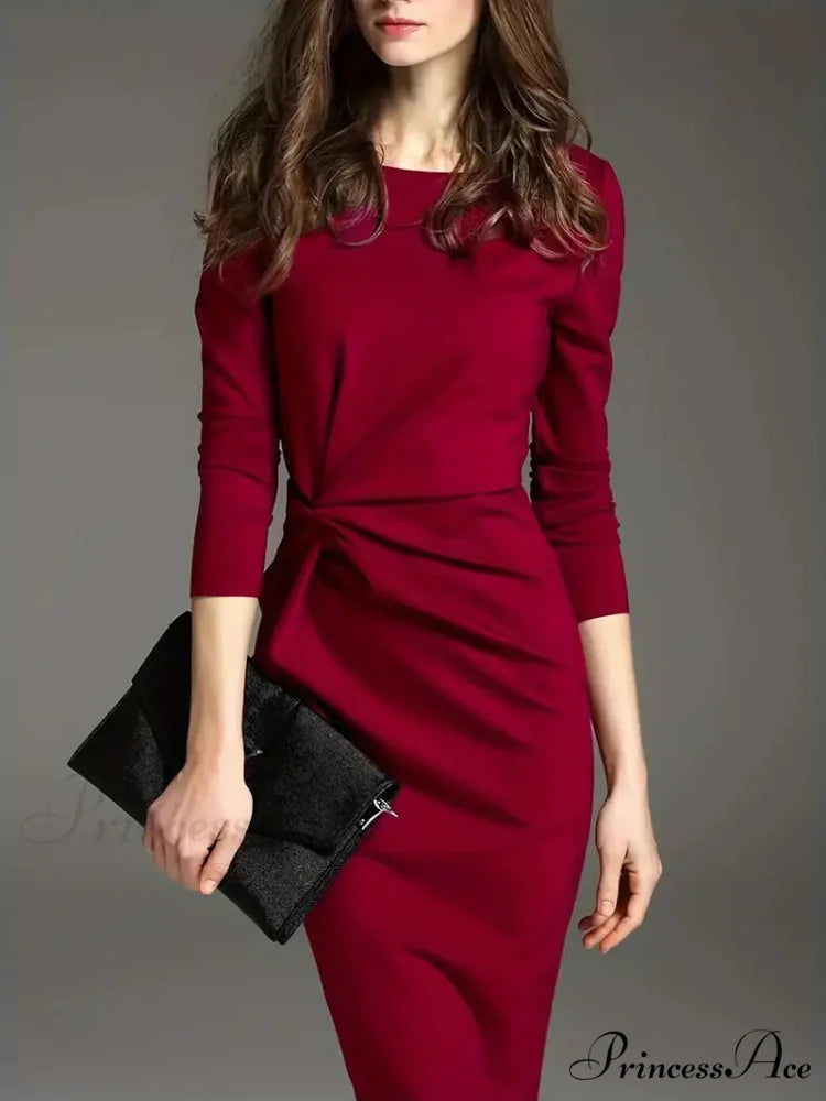 Burgundy Long Sleeve Bodycon Party Dress XS / Purple