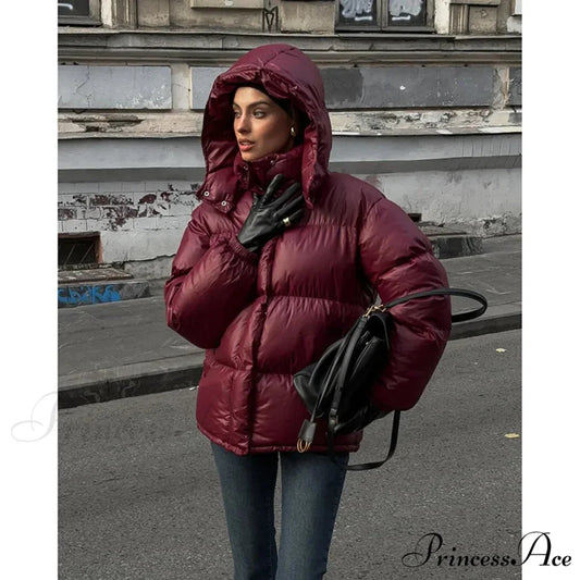 Burgundy Red Stand Collar Parka Wine red / S