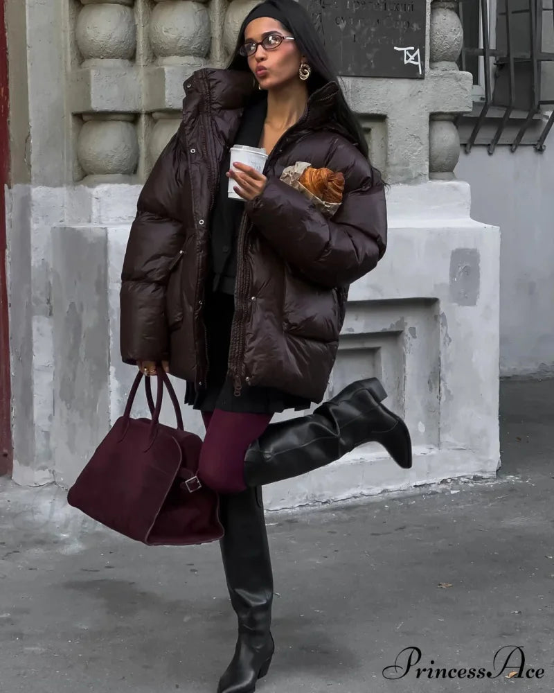 Burgundy Red Warm Cotton Coat Brown / S