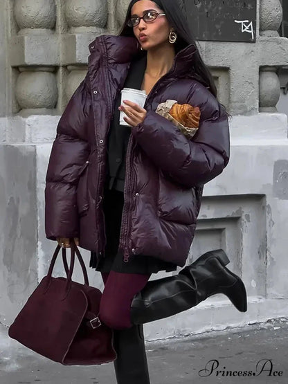 Burgundy Red Warm Cotton Coat Dark red / S