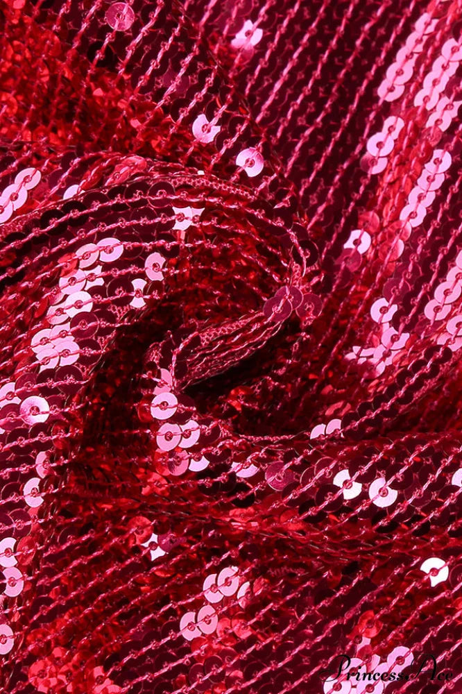 Burgundy Ruched Stylish Sequined Maxi Dress