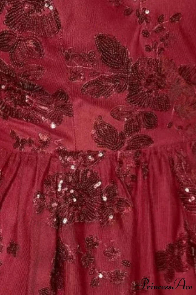 Burgundy Sequins Stylish Backless Mini Dress