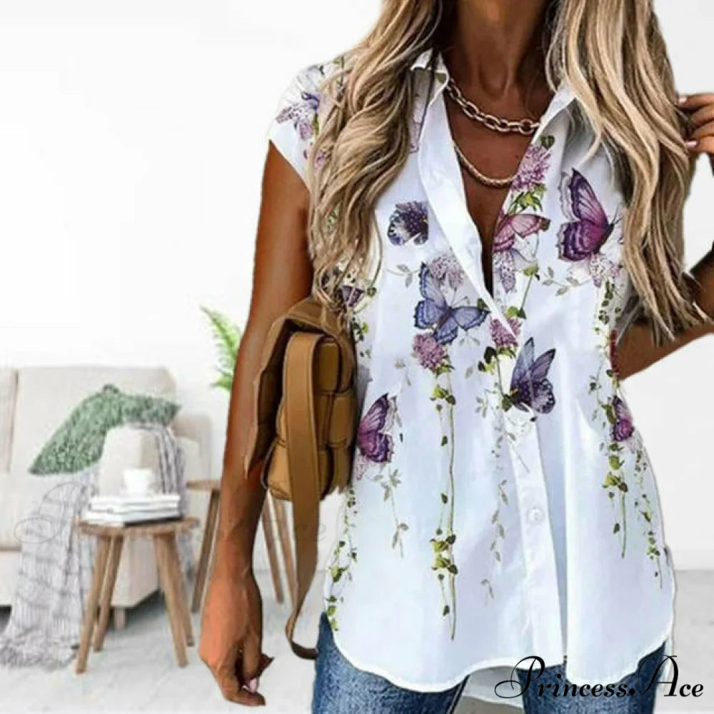Butterfly Design Blouse White / S