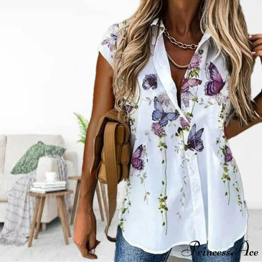Butterfly Design Blouse White / S