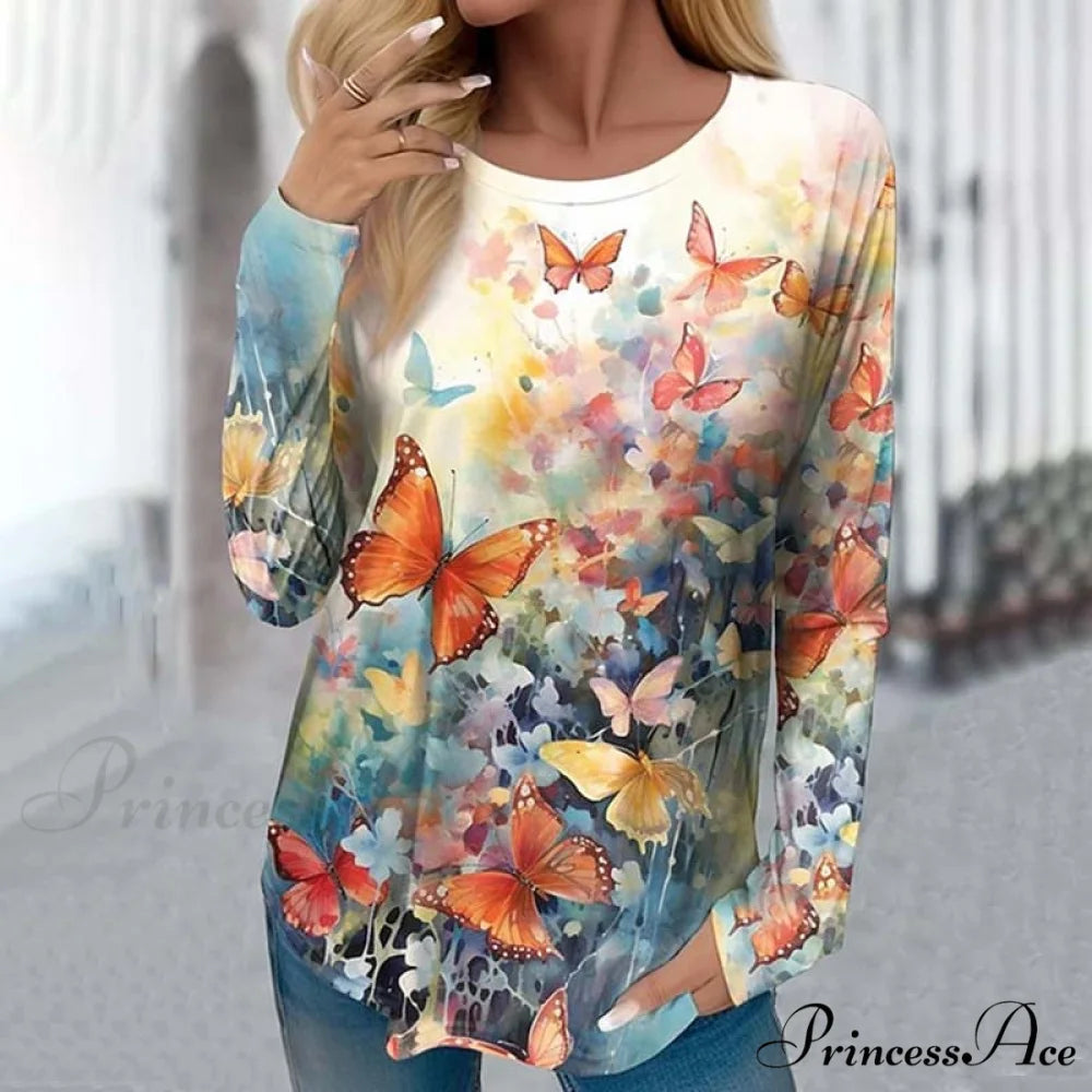 Butterfly Design Casual T-Shirt Multicolor / S