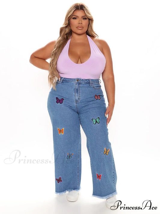 Butterfly Detail Graceful White Bandeau Top Dark Blue / M