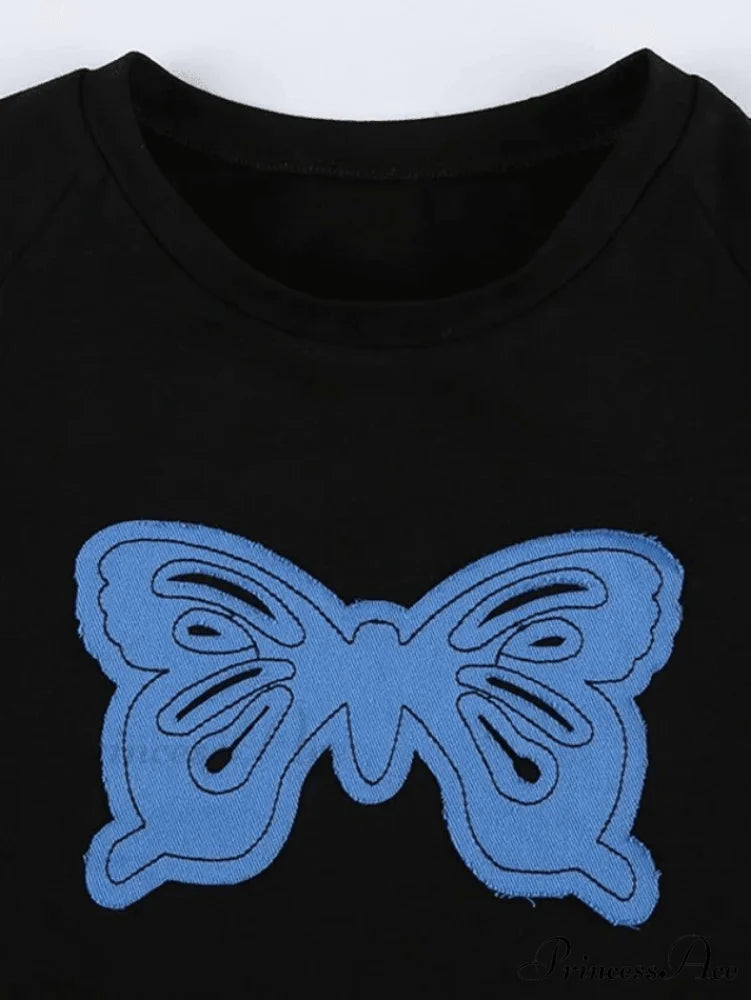 Butterfly Long Graceful Sleeve Ribbed Top